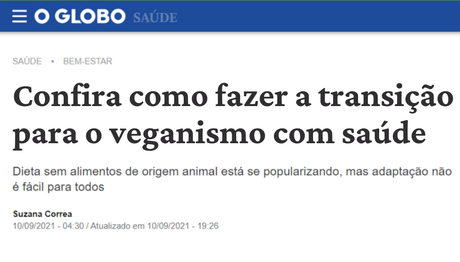 NOTICIA VEGANA - GLOBO SAÚDE